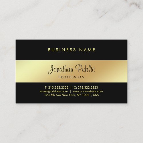 Elegant Calligraphy Script Glamour Black Gold Luxe Business Card