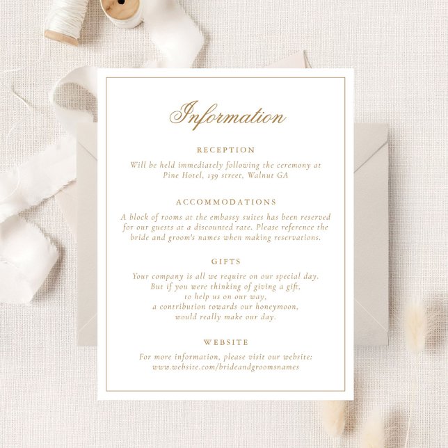 Elegant Calligraphy Script Gold Wedding Details Invitation (Creator Uploaded)