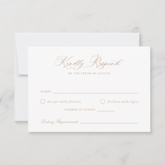 Elegant Calligraphy Script Gold Wedding RSVP Card (Front)
