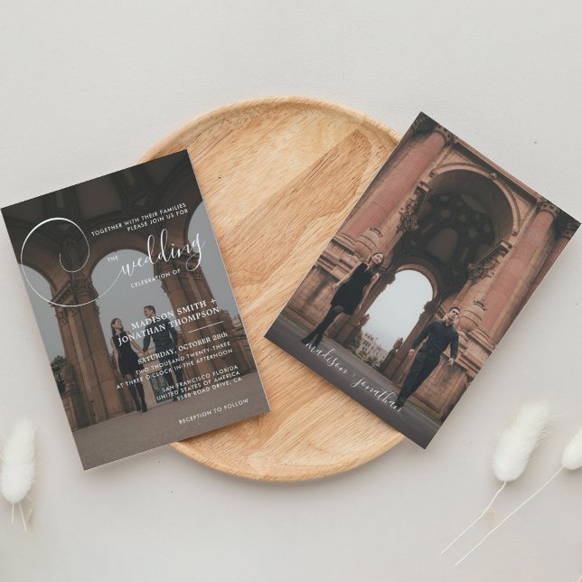 Elegant Calligraphy Script Gray Photo Wedding Invitation (Creator Uploaded)