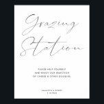 Elegant Calligraphy Script Grazing Station Wedding Poster<br><div class="desc">Grazing tables and grazing stations are the new food trend for weddings and bridal showers! Load a table with cheese, fruits and other goodies and let your guests enjoy the selection. This Grazing Table poster with elegant Calligraphy Script can be customized to fit your needs - text and colors can...</div>