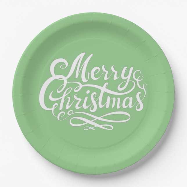 Elegant calligraphy script lettering mint green paper plates (Front)