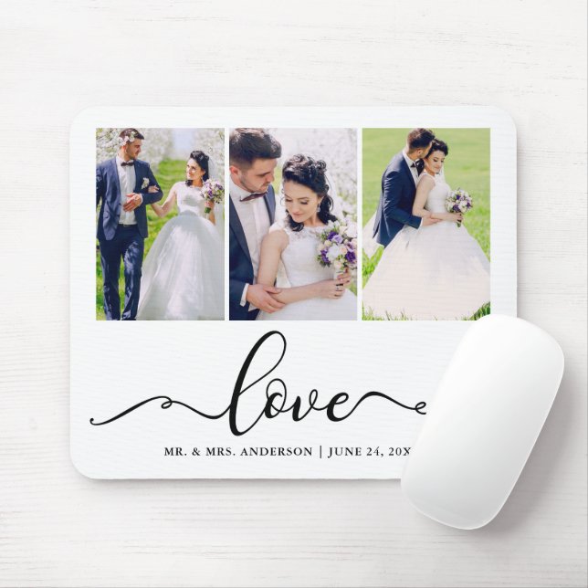 Elegant Calligraphy Script Love 3 Wedding Photo Mouse Pad (With Mouse)