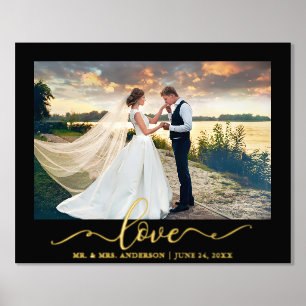 Elegant Calligraphy Script Love Wedding Photo Gold Foil Prints