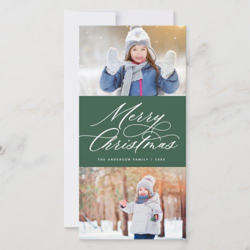 Elegant Calligraphy Script Merry Christmas 2 Photo Holiday Card