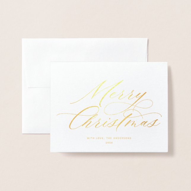 Elegant Calligraphy Script Merry Christmas Foil Card (Front With Envelope)