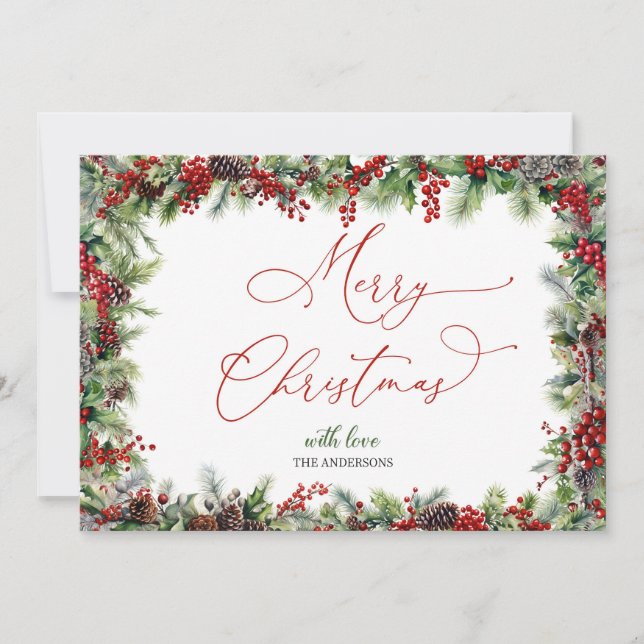 Elegant calligraphy script Merry Christmas Holiday Card (Front)