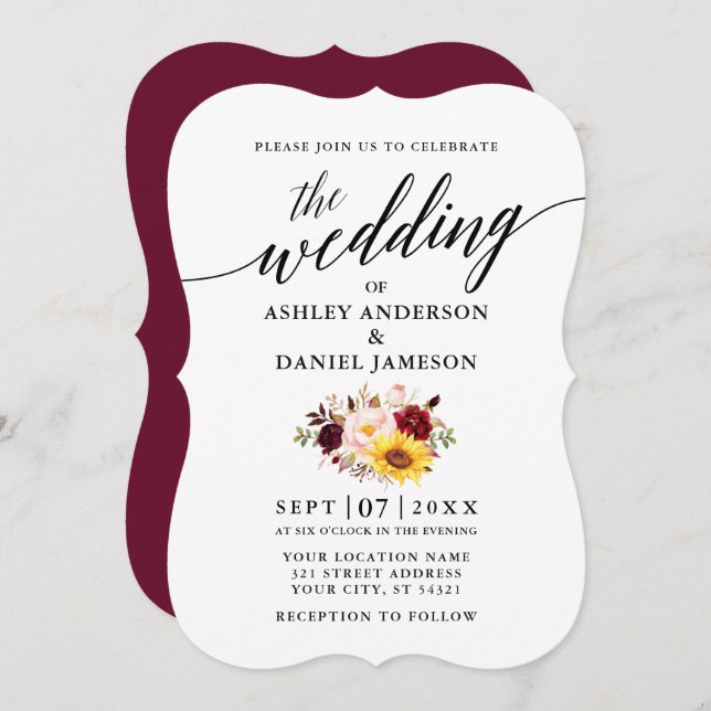 Elegant Calligraphy Script Mixed Floral Wedding Invitation (Front/Back)