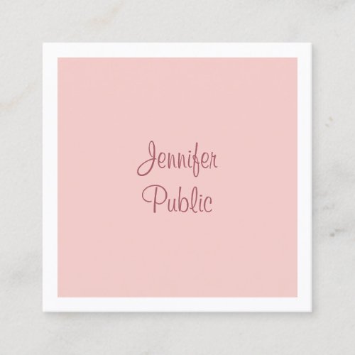 Elegant Calligraphy Script Modern Blush Pink Square Business Card