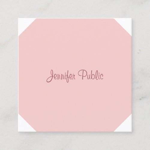 Elegant Calligraphy Script Modern Blush Pink Square Business Card