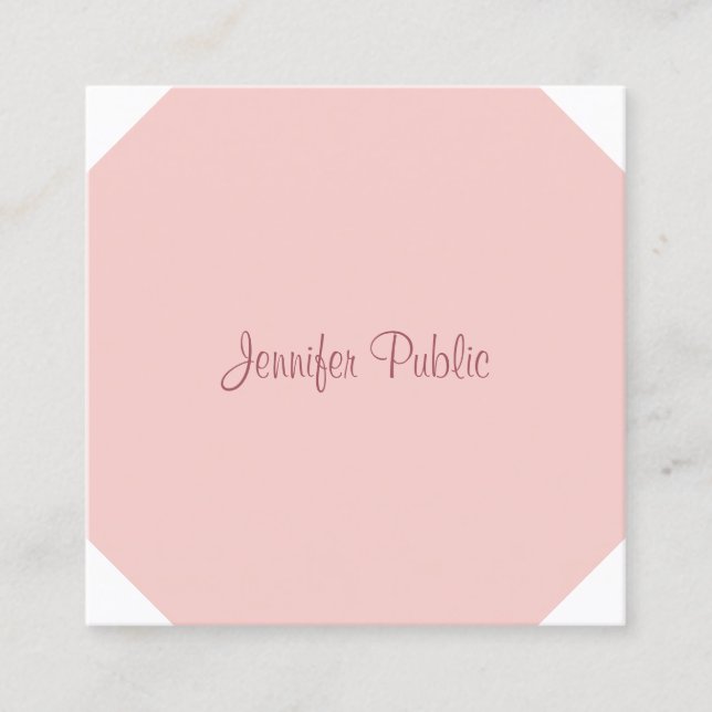 Elegant Calligraphy Script Modern Blush Pink Square Business Card (Front)