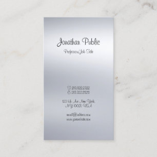 Elegant Calligraphy Script Modern Silver Plain Business Card