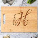 Elegant Calligraphy Script Monogram Custom Name Engraved Cutting Board<br><div class="desc">Enhance your kitchen with this elegant cutting board featuring a beautiful calligraphy script monogram and your custom name. Perfect for meal prep and serving, this board adds a touch of sophistication to your kitchen decor. Made from high-quality materials, it’s ideal for both functional use and display. Customize it to create...</div>