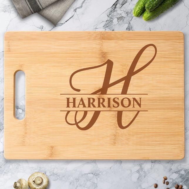 Elegant Calligraphy Script Monogram Custom Name Engraved Cutting Board (Creator Uploaded)