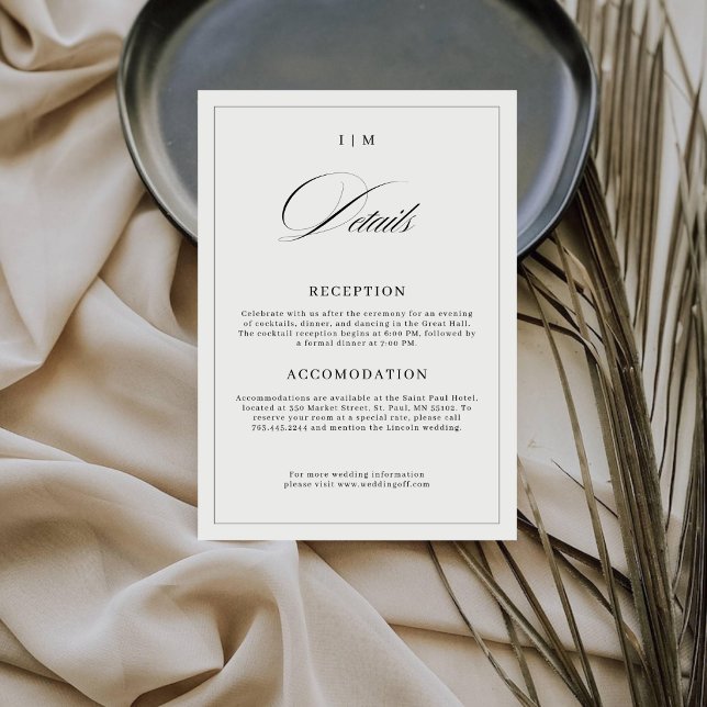 Elegant Calligraphy Script Monogram Wedding Detail Enclosure Card (Creator Uploaded)