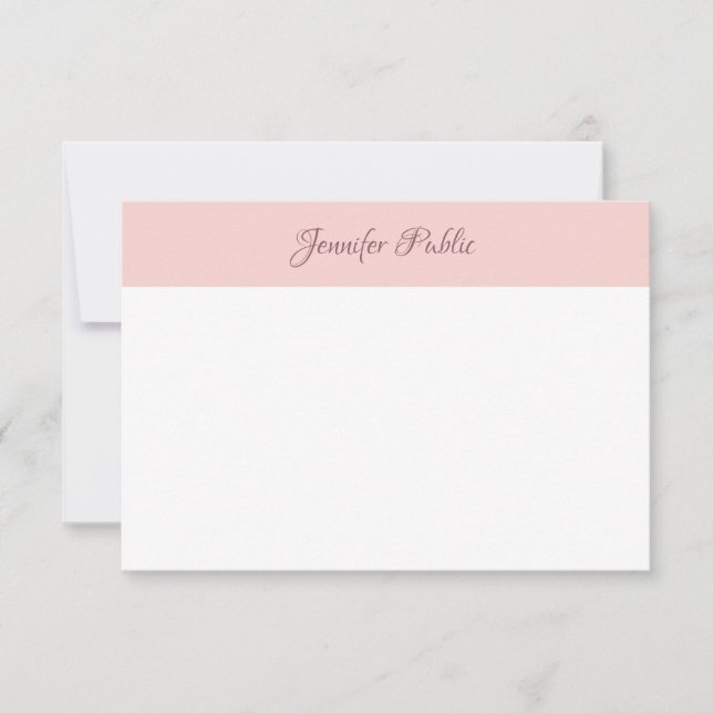 Elegant Calligraphy Script Name Blush Pink White Note Card (Front)