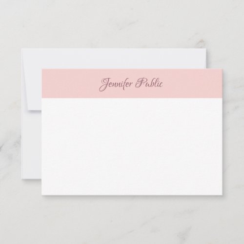 Elegant Calligraphy Script Name Blush Pink White Note Card