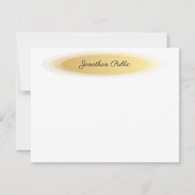 Elegant Calligraphy Script Name Gold White Trendy Note Card (Front)