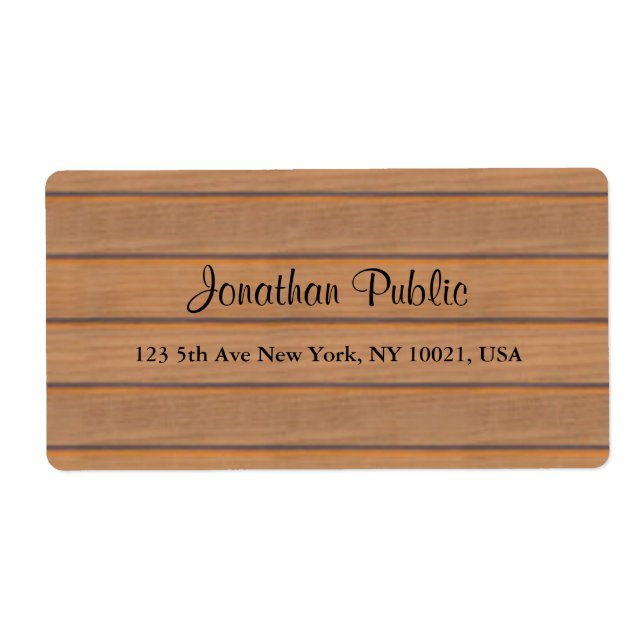Elegant Calligraphy Script Name Text Wood Shipping Label (Front)