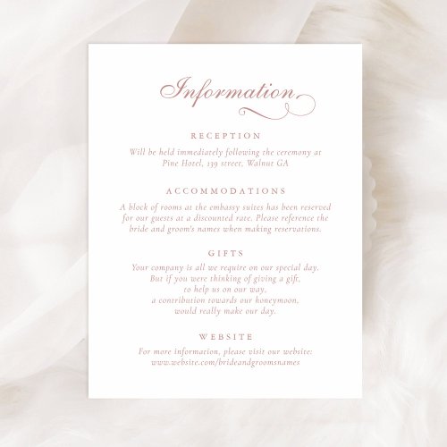 Elegant Calligraphy Script Ornament Wedding Info Invitation