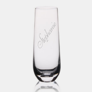 Elegant Calligraphy Script Personalized Name Stemless Champagne Flute