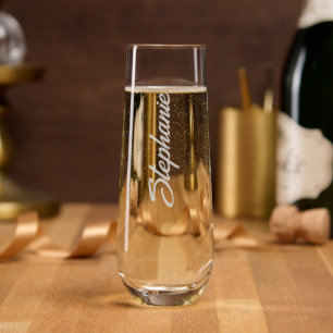 Elegant Calligraphy Script Personalized Name Stemless Champagne Flute