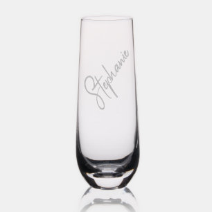 Elegant Calligraphy Script Personalized Name Stemless Champagne Flute