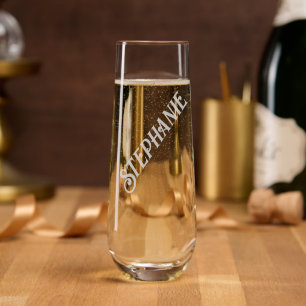 Elegant Calligraphy Script Personalized Name Stemless Champagne Flute