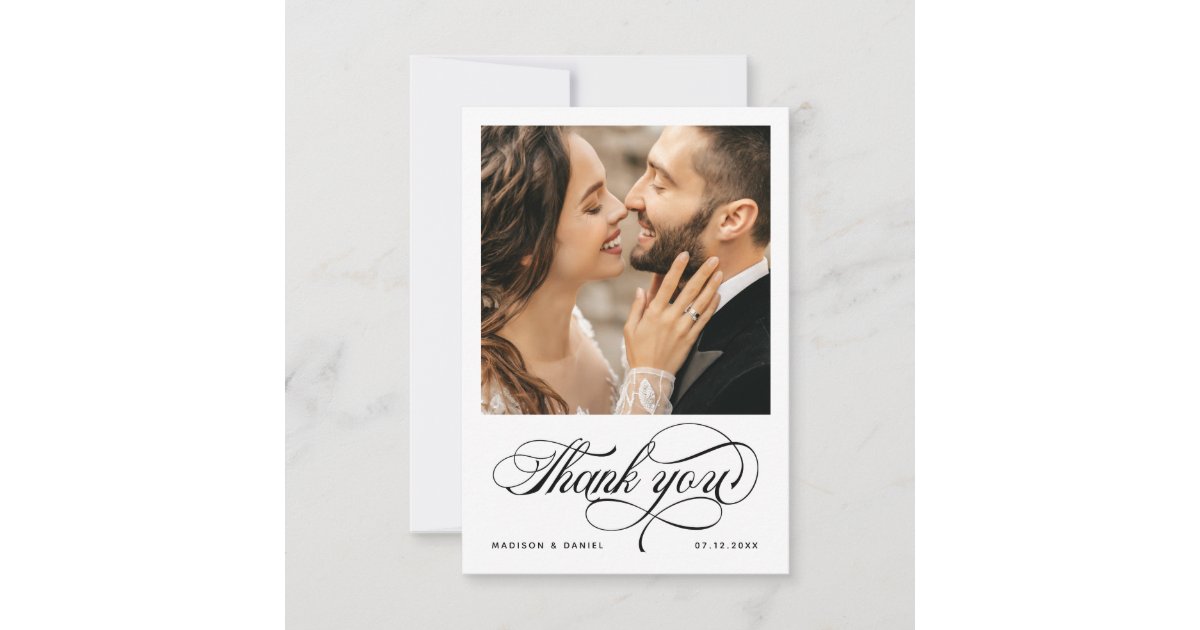 Elegant Calligraphy Script Photo Chic Wedding Thank You Card | Zazzle