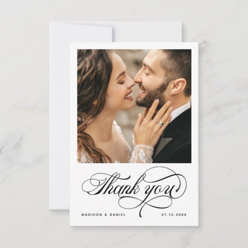 Elegant Calligraphy Script Photo Chic Wedding Thank You Card