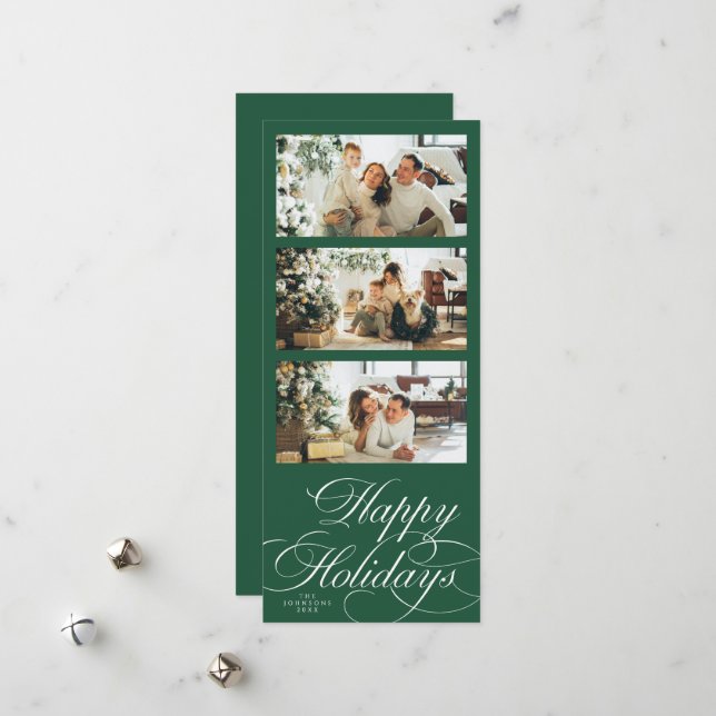 Elegant Calligraphy Script Photo Collage Christmas Holiday Card (Front/Back In Situ)