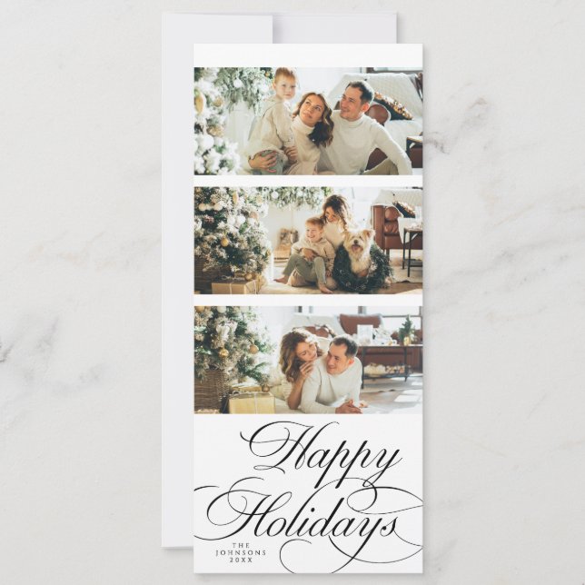 Elegant Calligraphy Script Photo Collage Christmas Holiday Card (Front)