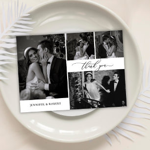 Elegant Calligraphy Script Photo Collage Wedding Thank You Card