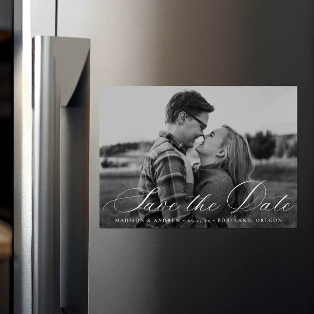 Elegant Calligraphy Script Photo Save the Date Magnetic Invitation (Creator Uploaded)