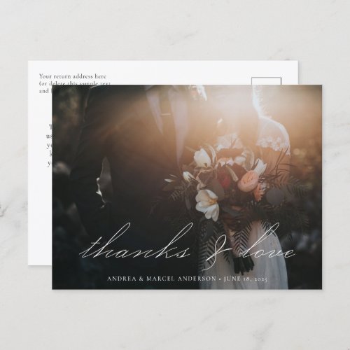 Elegant Calligraphy Script Photo Thanks Wedding Postcard