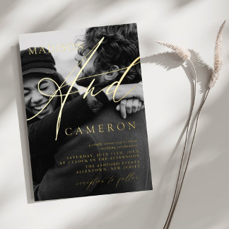 Elegant Calligraphy Script Photo Wedding Gold Foil Invitation