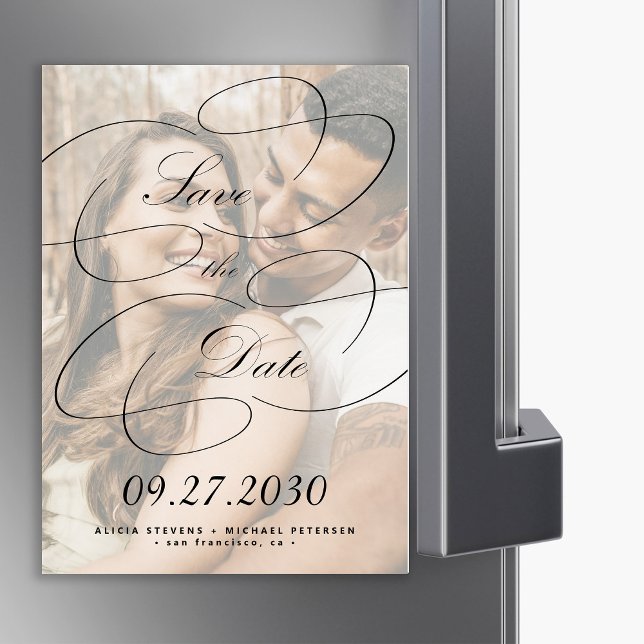 Elegant calligraphy script photo wedding save date magnetic invitation (Creator Uploaded)
