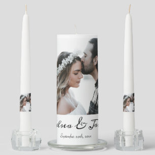 Elegant Calligraphy Script Photo Wedding  Unity Candle Set