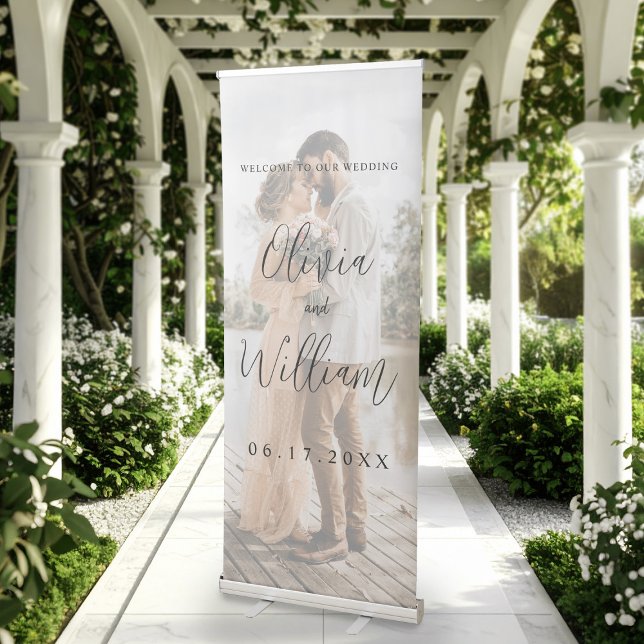 Elegant Calligraphy Script Photo Wedding Welcome Retractable Banner (Creator Uploaded)
