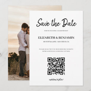 Elegant Calligraphy Script QR Code Photo Save The Date