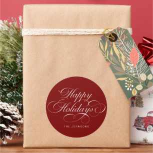 Elegant Calligraphy Script Red Christmas Holiday Classic Round Sticker