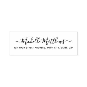 Elegant calligraphy script return address self-inking stamp