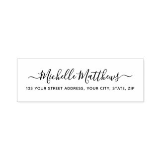Elegant calligraphy script return address self-inking stamp