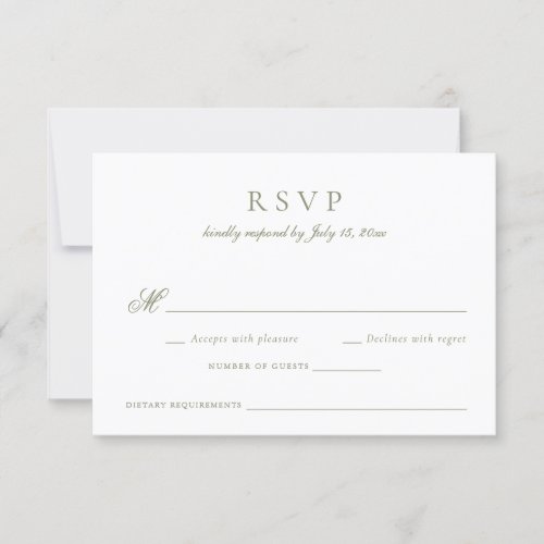 Elegant Calligraphy Script Sage Green Wedding RSVP Invitation