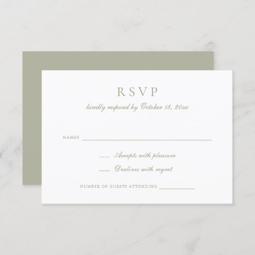 Elegant Calligraphy Script Sage Green Wedding RSVP Invitation