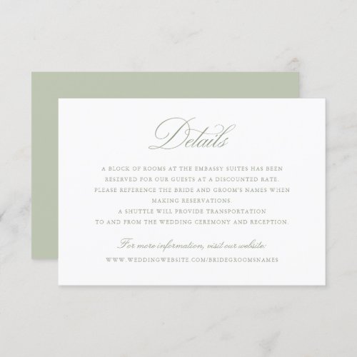 Elegant Calligraphy Script Sage Wedding Details Invitation