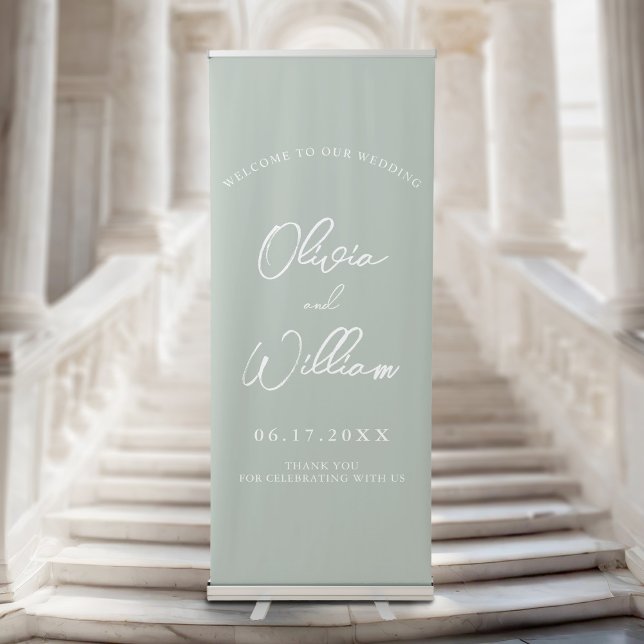 Elegant Calligraphy Script Sage Wedding Welcome Retractable Banner (Creator Uploaded)