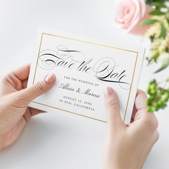 Elegant Calligraphy Script Save the Date Faux Gold Enclosure Card (Creator Uploaded)