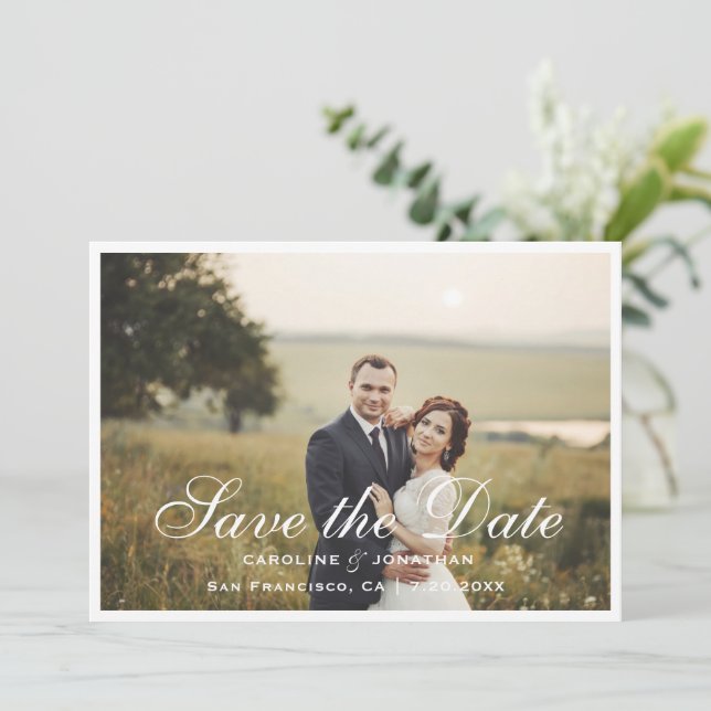 Elegant Calligraphy Script Save The Date, Photo Save The Date (Standing Front)