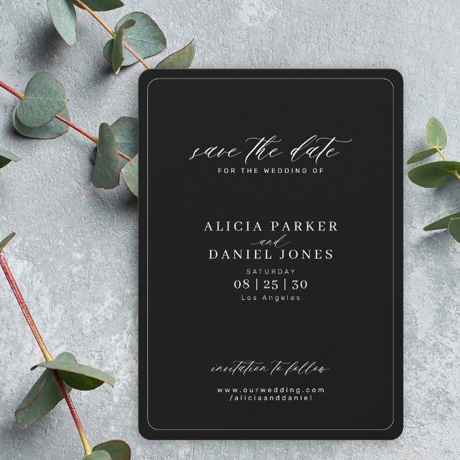 Elegant calligraphy script simple black wedding save the date (Creator Uploaded)
